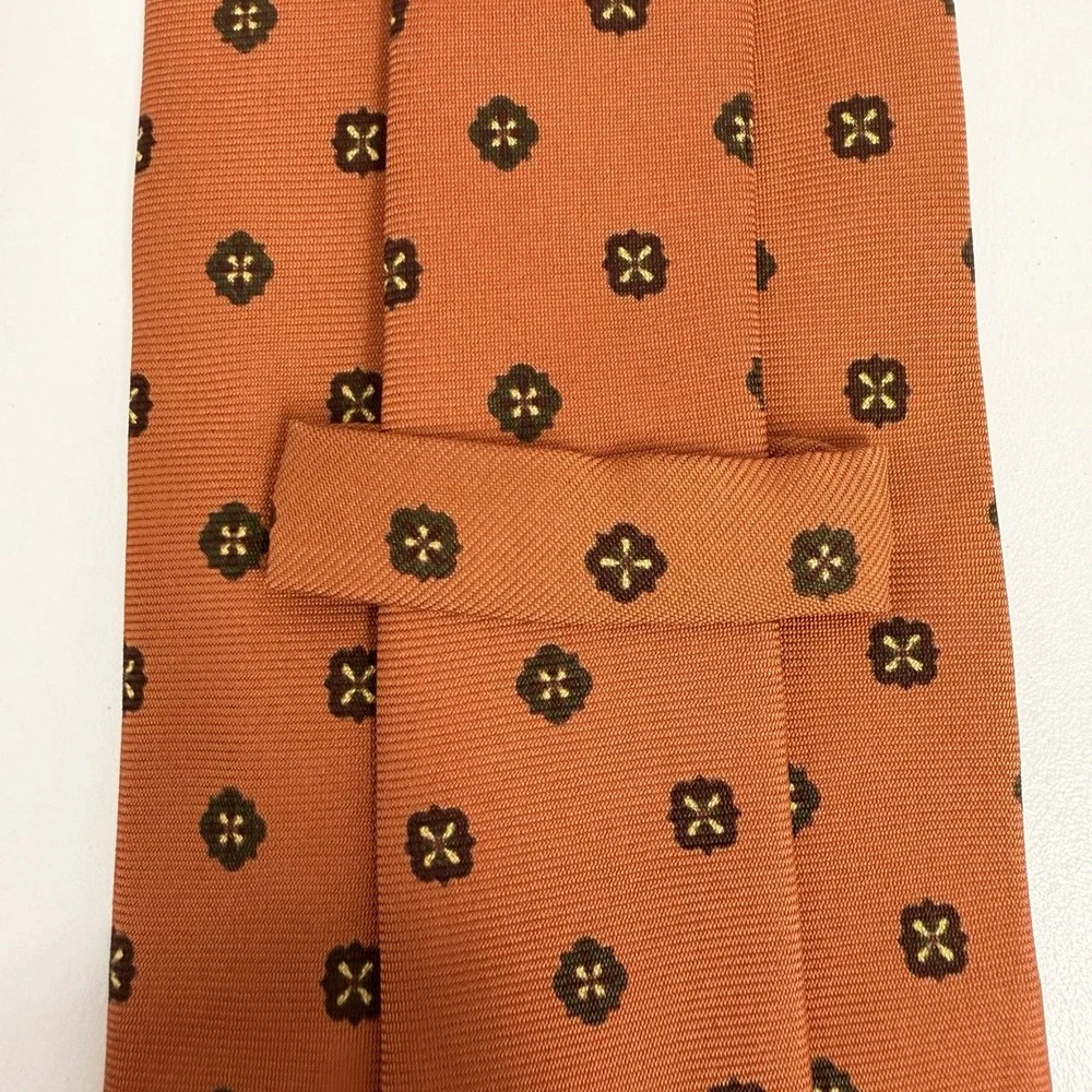 Burberry London Men's Tie Rust Orange Geometric Satin Silk 3.75